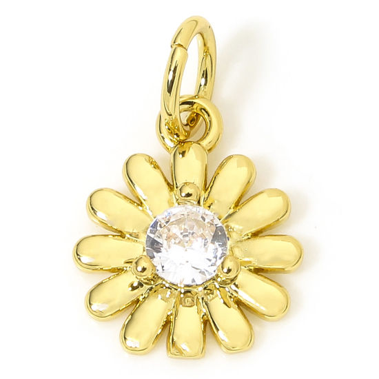 Изображение 1 Piece Eco-friendly Brass Micro Pave Charms 18K Real Gold Plated Flower Clear Cubic Zirconia 15mm x 9mm