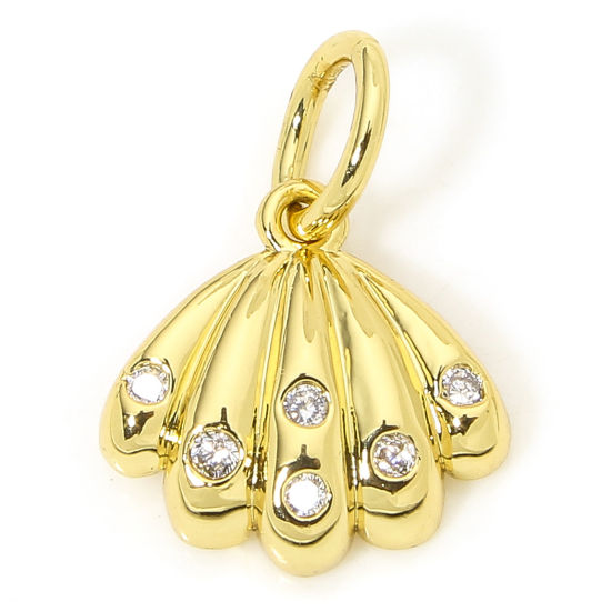 Изображение 1 Piece Eco-friendly Brass Charms 18K Real Gold Plated Shell Clear Cubic Zirconia 12mm x 10mm