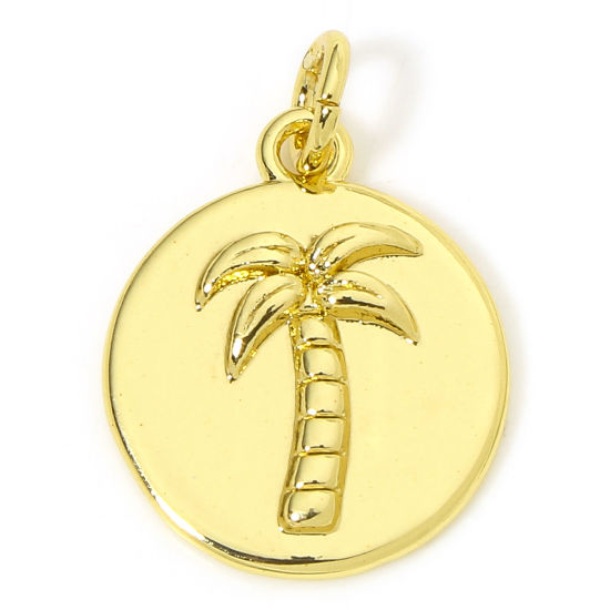 Image de 1 Piece Eco-friendly Brass Charms 18K Real Gold Plated Round Coconut Palm Tree 20mm x 14mm
