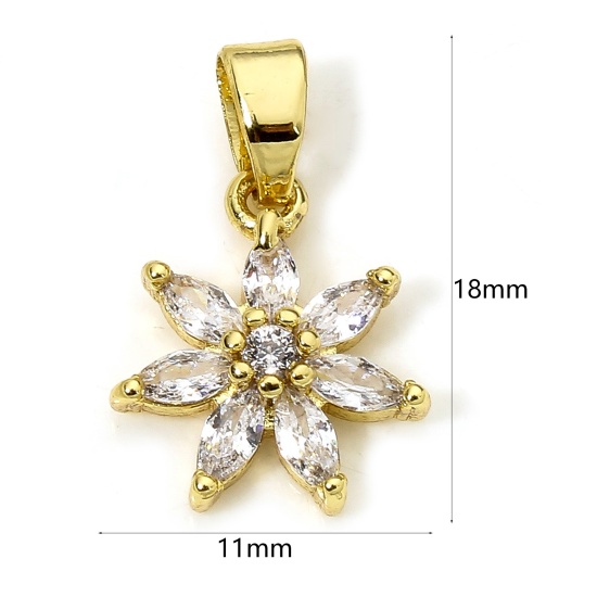 Изображение 1 ШТ Экологичный Латунь Подвески Цветы 18K настоящее золото с покрытием Прозрачный Страз 18мм x 11мм