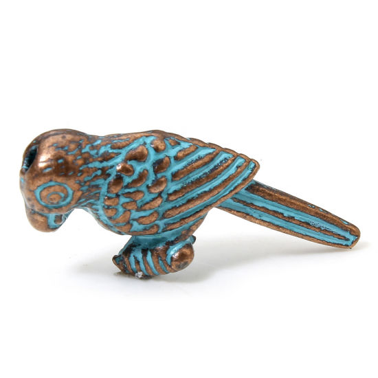 20 PCs Zinc Based Alloy Spacer Beads For DIY Charm Jewelry Making Antique Copper Blue Parrot Animal Patina About 23mm x 10mm, Hole: Approx 1.4mm の画像