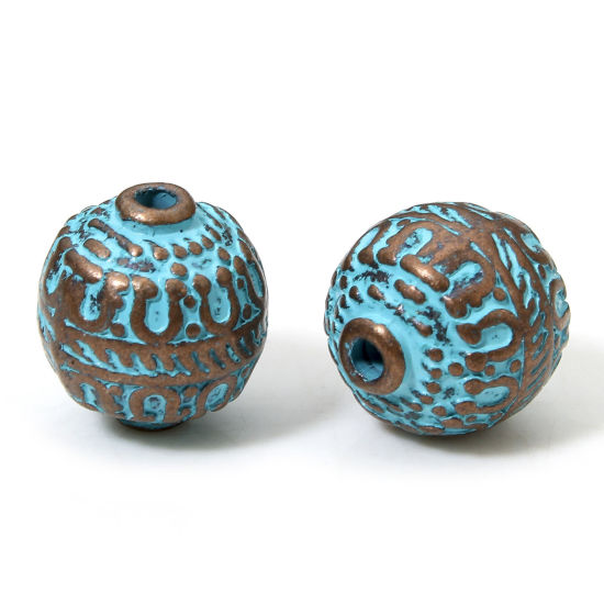 Bild von 20 Stück Zinklegierung Patina Zwischenperlen Spacer Perlen für die DIY-Schmuckherstellung Rotkupferfarbe Blau Laterne ca. 11mm x 10mm, Loch:ca. 1.4mm