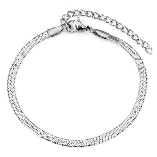 Picture of 1 Piece 304 Stainless Steel 3mm Snake Chain Bracelets Silver Tone 17cm(6 6/8") long