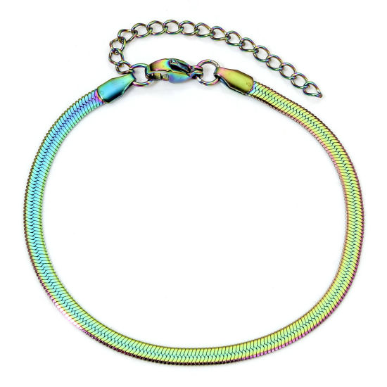 Picture of 1 Piece 304 Stainless Steel 3mm Snake Chain Bracelets Rainbow Color Plated 17cm(6 6/8") long