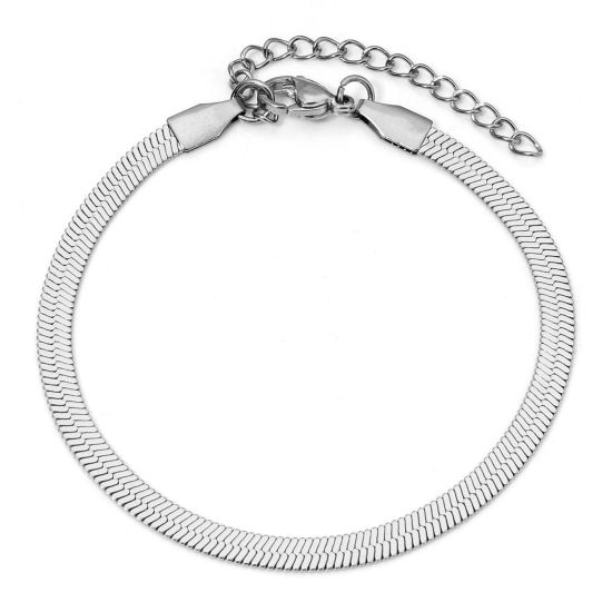 Picture of 1 Piece 304 Stainless Steel 4mm Snake Chain Bracelets Silver Tone 17cm(6 6/8") long