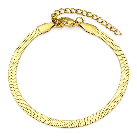 Picture of 1 Piece 304 Stainless Steel 4mm Snake Chain Bracelets Gold Plated 17cm(6 6/8") long