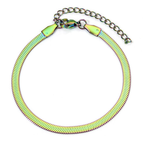 Picture of 1 Piece 304 Stainless Steel 4mm Snake Chain Bracelets Rainbow Color Plated 17cm(6 6/8") long