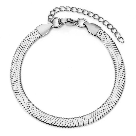 Picture of 1 Piece 304 Stainless Steel 5mm Snake Chain Bracelets Silver Tone 17cm(6 6/8") long