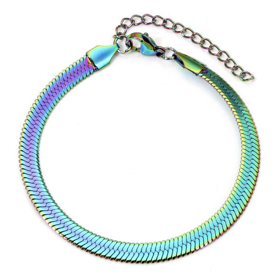 Picture of 1 Piece 304 Stainless Steel 5mm Snake Chain Bracelets Rainbow Color Plated 17cm(6 6/8") long