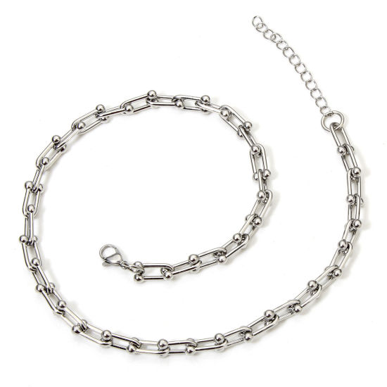 Picture of 1 Piece 304 Stainless Steel Handmade Link Chain Necklace For DIY Jewelry Making Silver Tone 40cm(15 6/8") long, Chain Size: 7mm