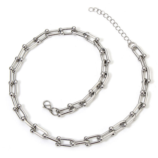 Picture of 1 Piece 304 Stainless Steel Handmade Link Chain Necklace For DIY Jewelry Making Silver Tone 40cm(15 6/8") long, Chain Size: 8mm