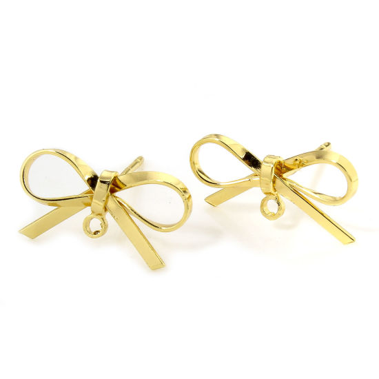 Immagine di 1 Paio Ecologico Ottone Squisito Orecchino a Bottone dell'Orecchio per Accessori per la Creazione di Gioielli Fai-da-te Placcato Oro 18K Cravatta a Farfalla 15mm x 8mm, Dimensione di Posta / Cavo: (20 misura)