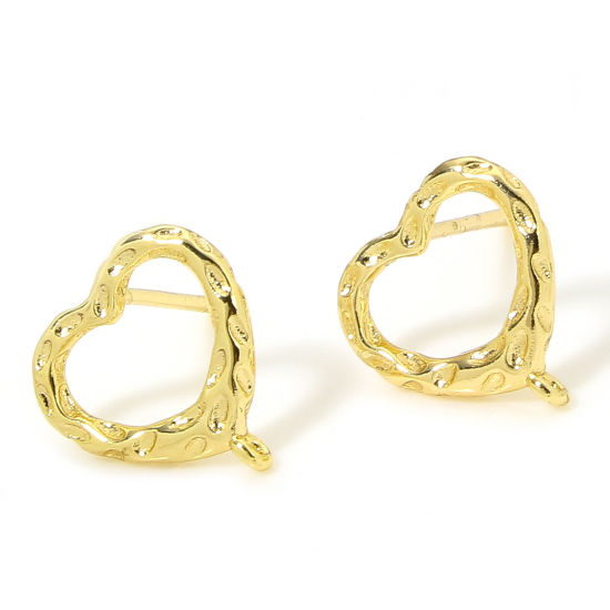 Picture of 1 Pair Hypoallergenic Brass Valentine's Day Earring Accessories 18K Gold Plated Heart 11.5mm x 10.5mm, Post/ Wire Size: (20 gauge)