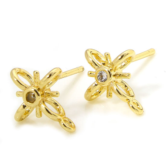 Immagine di 1 Paio Ecologico Ottone Squisito Orecchino a Bottone dell'Orecchio per Accessori per la Creazione di Gioielli Fai-da-te Placcato Oro 18K Anello Striscia Trasparente Strass 11mm x 9mm, Dimensione di Posta / Cavo: (20 misura)