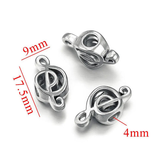 Picture of 1 Piece Eco-friendly 304 Stainless Steel Casting Beads For DIY Jewelry Making Musical Note Silver Tone 17.5mm x 9mm, Hole: Approx 4mm