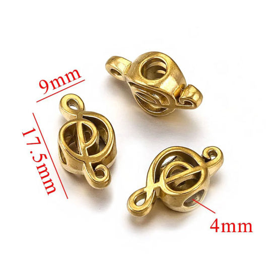 Picture of 1 Piece Eco-friendly 304 Stainless Steel Casting Beads For DIY Jewelry Making Musical Note 18K Gold Plated 17.5mm x 9mm, Hole: Approx 4mm
