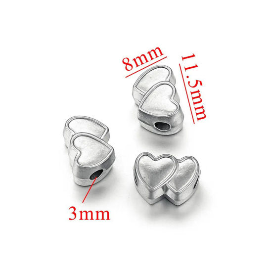 Picture of 1 Piece Eco-friendly 304 Stainless Steel Casting Beads For DIY Jewelry Making Heart Silver Tone 11.5mm x 8mm, Hole: Approx 3mm