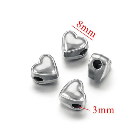 Picture of 1 Piece Eco-friendly 304 Stainless Steel Casting Beads For DIY Jewelry Making Heart Silver Tone 8mm x 8mm, Hole: Approx 3mm