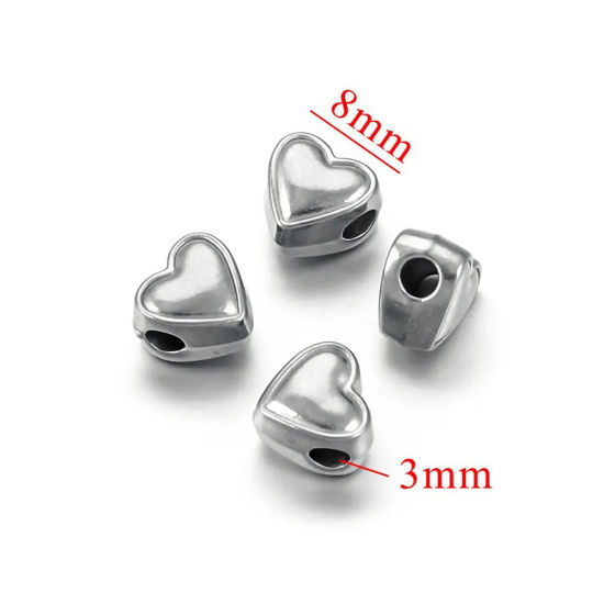 Picture of 1 Piece Eco-friendly 304 Stainless Steel Casting Beads For DIY Jewelry Making Heart Silver Tone 8mm x 8mm, Hole: Approx 3mm