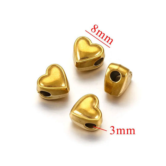 Picture of 1 Piece Eco-friendly 304 Stainless Steel Casting Beads For DIY Jewelry Making Heart 18K Gold Plated 8mm x 8mm, Hole: Approx 3mm