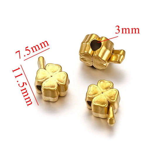 Picture of 1 Piece Eco-friendly 304 Stainless Steel Casting Beads For DIY Jewelry Making Leaf Clover 18K Gold Plated 11.5mm x 7.5mm, Hole: Approx 3mm