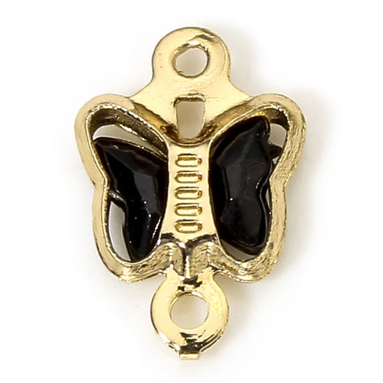Image de 10 PCs Brass & Glass Insect Connectors Charms Pendants Gold Plated Black Butterfly Animal 11mm x 7mm