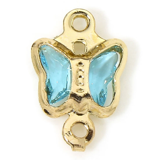 Image de 10 PCs Brass & Glass Insect Connectors Charms Pendants Gold Plated Light Blue Butterfly Animal 11mm x 7mm