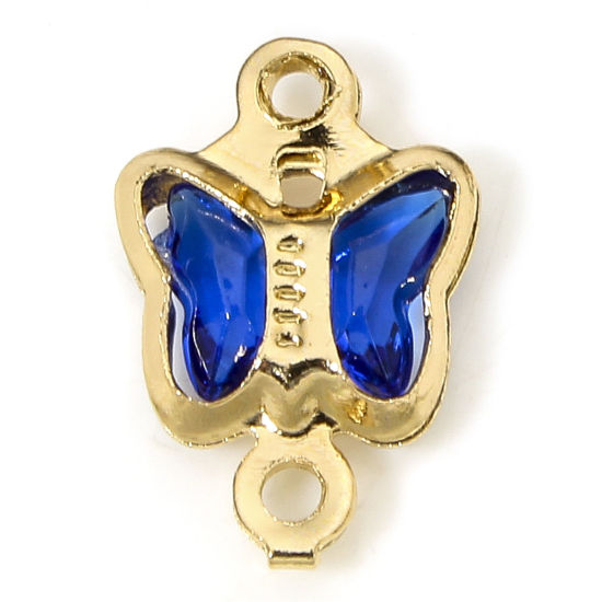 Image de 10 PCs Brass & Glass Insect Connectors Charms Pendants Gold Plated Royal Blue Butterfly Animal 11mm x 7mm