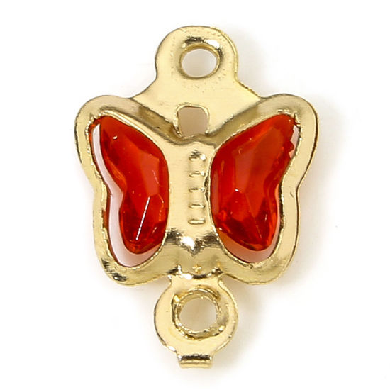 Image de 10 PCs Brass & Glass Insect Connectors Charms Pendants Gold Plated Red Butterfly Animal 11mm x 7mm