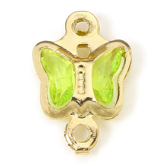 Image de 10 PCs Brass & Glass Insect Connectors Charms Pendants Gold Plated Green Butterfly Animal 11mm x 7mm