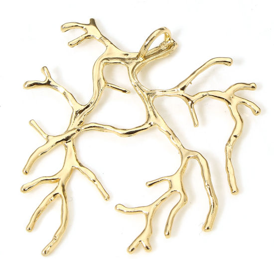 Picture of 2 PCs Brass Blank Base Pendants For Cameo DIY Jewelry Making Accessories Gold Plated Branch Irregular Cabochon Settings 3.5cm x 3cm