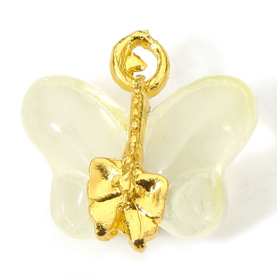 Изображение 10 PCs Zinc Based Alloy & Lampwork Glass Insect Charms Beige Butterfly Animal 15mm x 14.5mm