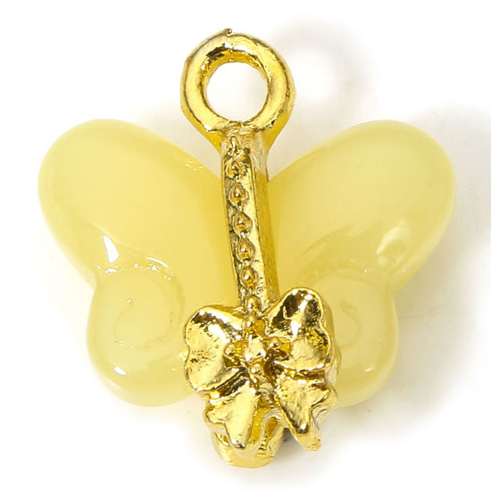 Изображение 10 PCs Zinc Based Alloy & Lampwork Glass Insect Charms Yellow Butterfly Animal 15mm x 14.5mm
