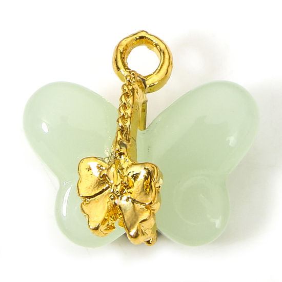 Изображение 10 PCs Zinc Based Alloy & Lampwork Glass Insect Charms Light Green Butterfly Animal 15mm x 14.5mm