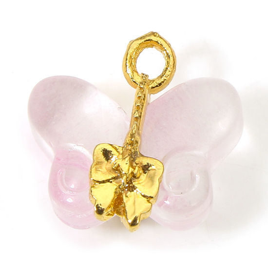 Изображение 10 PCs Zinc Based Alloy & Lampwork Glass Insect Charms Pink Butterfly Animal 15mm x 14.5mm