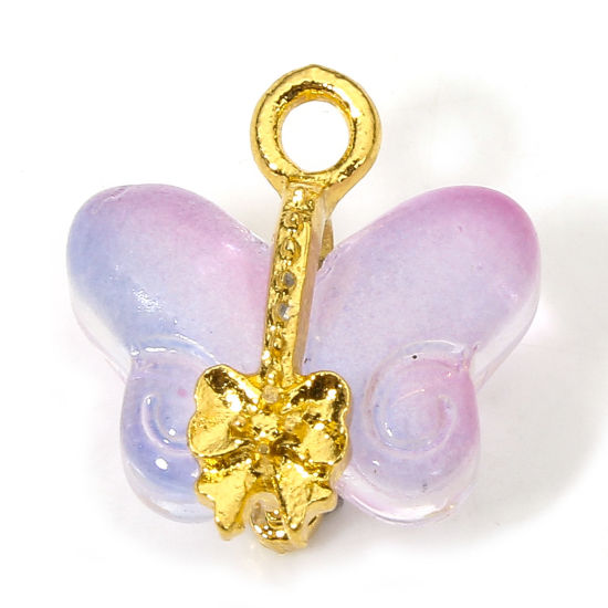 Изображение 10 PCs Zinc Based Alloy & Lampwork Glass Insect Charms Purple Butterfly Animal 15mm x 14.5mm