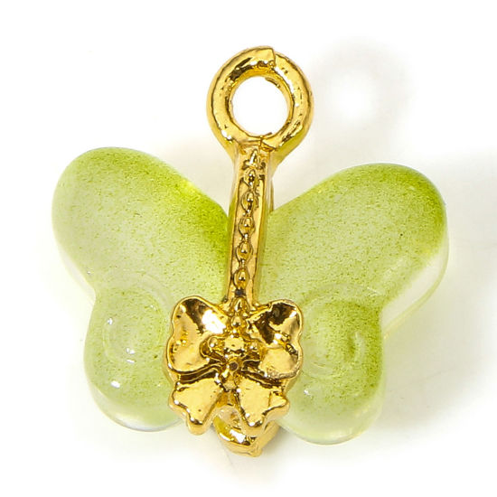 Изображение 10 PCs Zinc Based Alloy & Lampwork Glass Insect Charms Green Butterfly Animal 15mm x 14.5mm
