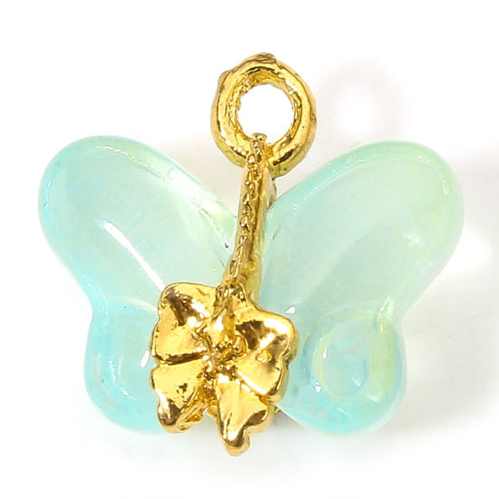 Изображение 10 PCs Zinc Based Alloy & Lampwork Glass Insect Charms Light Blue Butterfly Animal 15mm x 14.5mm