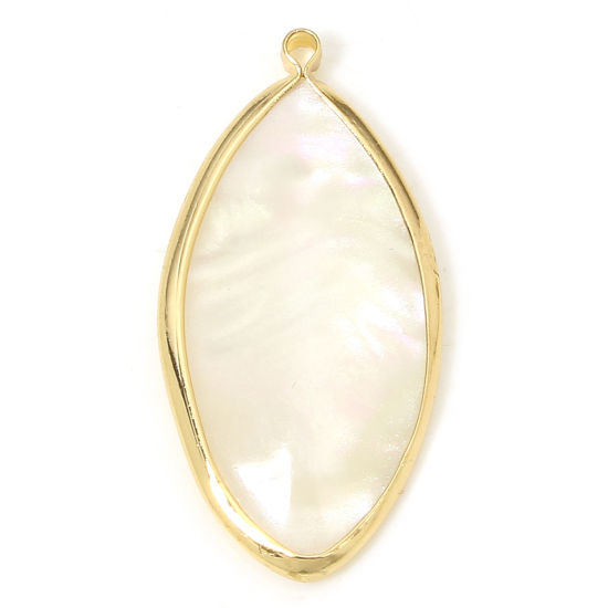 Picture of 2 PCs Natural Shell & Brass Geometric Charms Gold Plated Marquise 3.2cm x 1.6cm