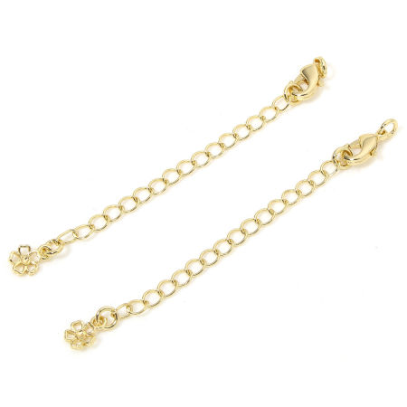 Picture of 1 Piece Eco-friendly Brass Extender Chain Sakura Flower 14K Real Gold Plated Glue On (Fits 1.5mm) 7.2cm