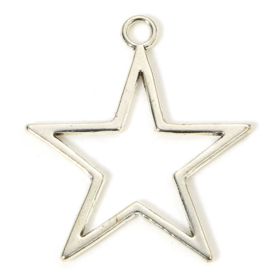 Imagen de 20 Unidades Zamak Galaxia Colgantes Plata Antigua Estrellas de cinco puntos Hueco 3.6cm x 3.3cm
