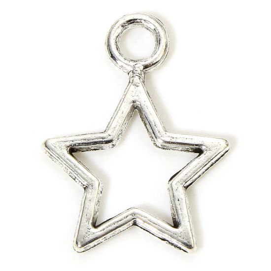 Imagen de 20 Unidades Zamak Galaxia Colgantes Plata Antigua Estrellas de cinco puntos Hueco 22mm x 16.5mm
