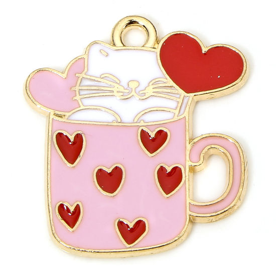 Imagen de 10 Unidades Zamak Colgantes Chapado en Oro Multicolor Gato Taza Esmalte 20mm x 20mm