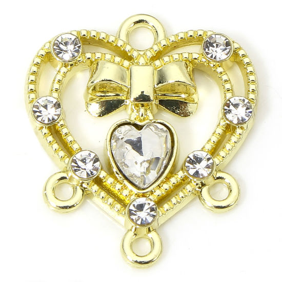 Изображение 5 PCs Zinc Based Alloy Valentine's Day Chandelier Connectors Gold Plated Heart Bowknot Hollow Clear Rhinestone 18mm x 16mm