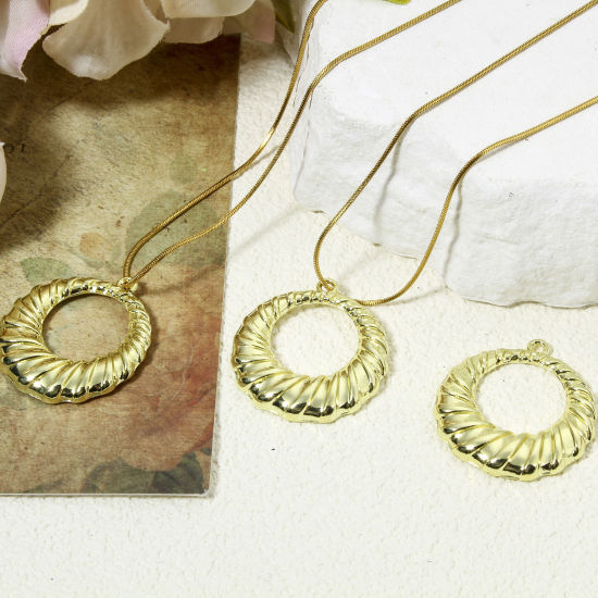 Picture of 10 PCs Zinc Based Alloy Geometric Pendants Gold Plated Round Spiral Hollow 3.1cm x 2.8cm