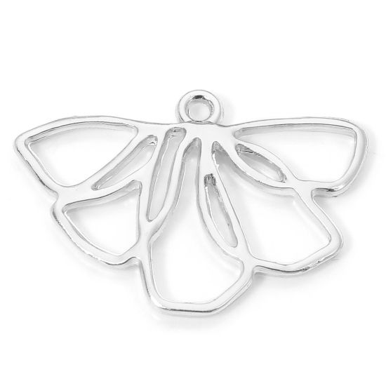 Image de 10 Pcs Breloques en Alliage de Zinc Argent Mat Feuille Fleurs Creux 25.5mm x 18mm