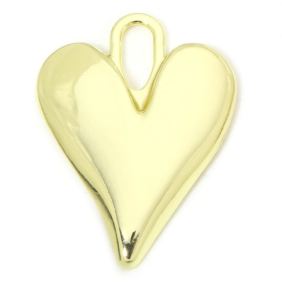 Immagine di 5 Pz Lega di Zinco San Valentino Ciondoli Pendenti Oro Placcato Cuore Liscio 3.4cm x 2.5cm