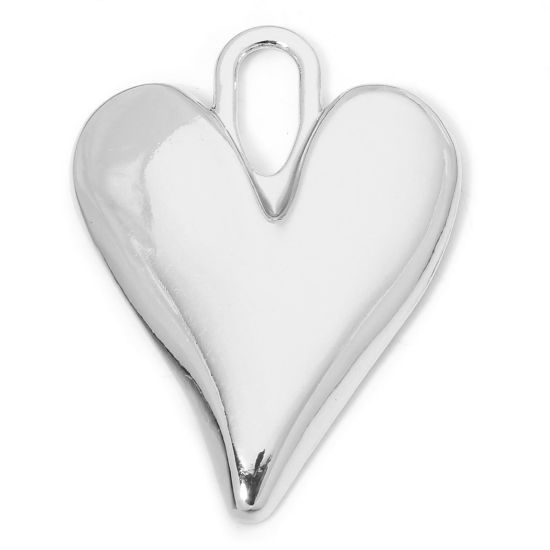Immagine di 5 Pz Lega di Zinco San Valentino Ciondoli Pendenti Tono Argento Cuore Liscio 3.4cm x 2.5cm