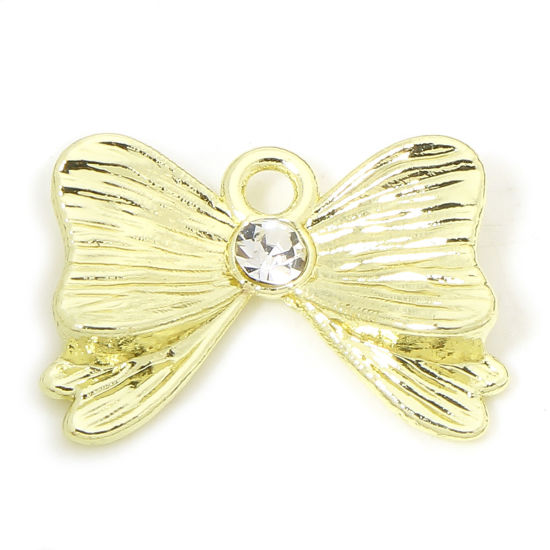 Imagen de 10 Unidades Zamak Ropa Colgantes Chapado en Oro Bowknot Textura Transparente Rhinestone) 20mm x 13.5mm