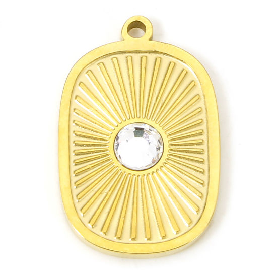 Immagine di 1 Pz Placcatura Sottovuoto Ecologica 304 Acciaio Inossidabile Elegante Ciondoli Ovale Oro Placcato Luce del Sole Trasparente Strass 18mm x 11.5mm